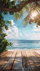 Wall Mural - display table on summer beach background