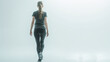 © Who is Danny - A woman walking away on a light gradient background, capturing a concept of journey or solitude. Generative AI