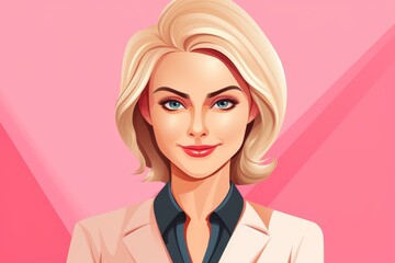 Vibrant closeup cartoon portrait of a smiling blonde operations manager on a colored background for UIUX designs.