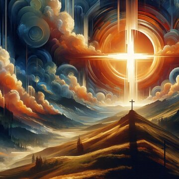 the cross in the sky with beautiful colorful abstract clouds