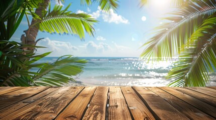 Wall Mural - display table on summer tropical beach 