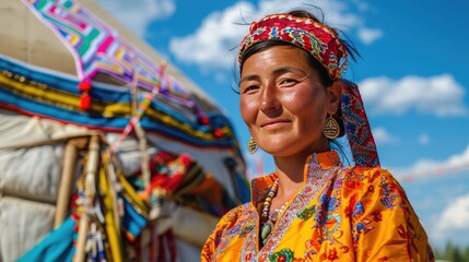 Wall Mural - A Nomadic Womans Smile Under the Mongolian Sky