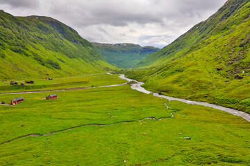 Wall Mural - Norway landscape on a cloudy summer day