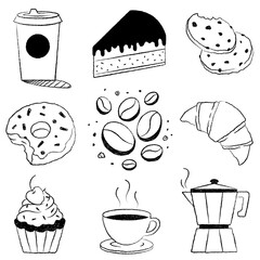 Wall Mural - Cafe png sticker clipart, coffee and cake illustrations