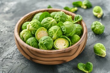 Sticker - Organic brussels sprouts in a bowl on a textured background