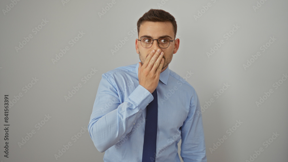 Handsome young hispanic man with a beard in a light blue shirt and tie ...