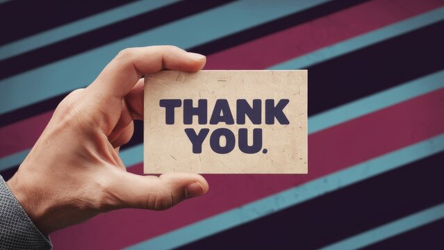 Thank You Note in Retro Style Hand of Man Holding Card