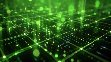 Poster - Abstract background of glowing green dots and lines. Futuristic technology concept. 3D rendering.