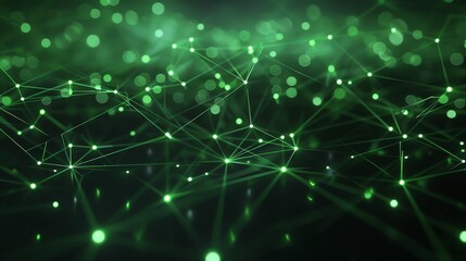 Poster - Glowing green neural network. Artificial intelligence. Big data visualization. 3D rendering.