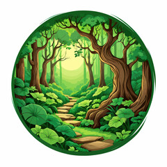 Wall Mural - a green forest with a path leading to the sun