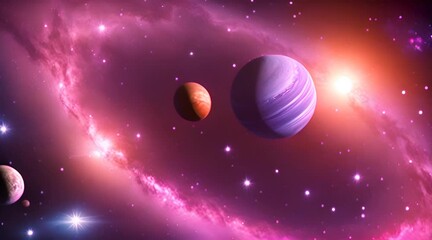 Amazingly colorful galaxy in outer space, with swirling, sparkling stars, vibrant nebulae in pinks, blues, and purples, and a glowing, radiant core