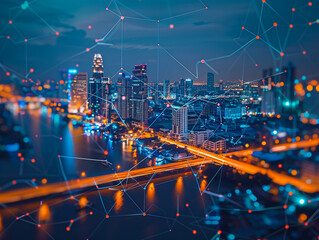 Poster - Wireless network and Connection technology concept with Abstract Bangkok city background