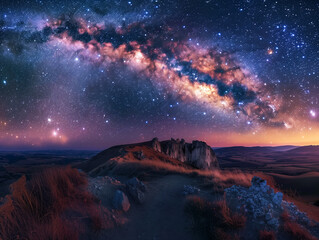 milky way galaxy on a night sky, long exposure photograph