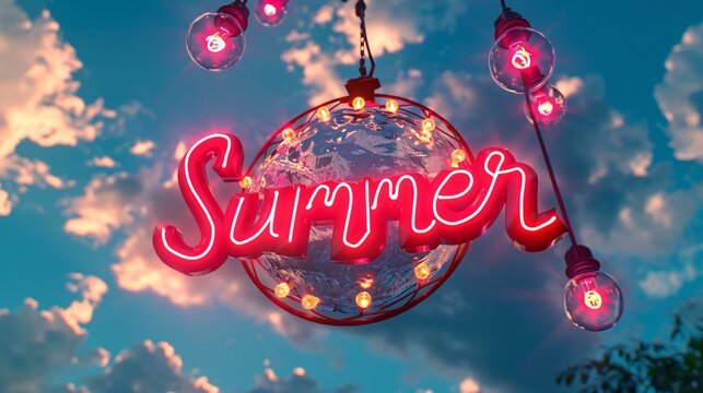 Pink summer text template on tropical backgrounD. Creative summer banner.
