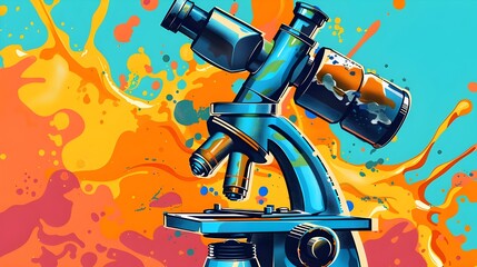 illustration of a vibrant cartoon laboratory microscope icon in a comic style design serving as a pi