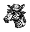 © slowbuzzstudio - zebra, mafia sunglasses engraving black and white outline