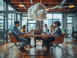 Poster - innovative business team using cloud based tools in a collaborative high tech office environment
