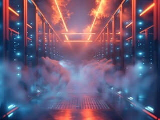 Poster - Glowing Cloud Server Room with Futuristic High Tech Architecture and Secure Computing Concept