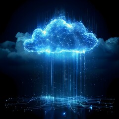 Poster - futuristic cloud computing icons with glowing data flows representing innovation and digital transfo