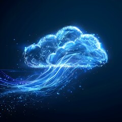 Poster - glowing cloud computing symbols with flowing data representing dynamic digital technology