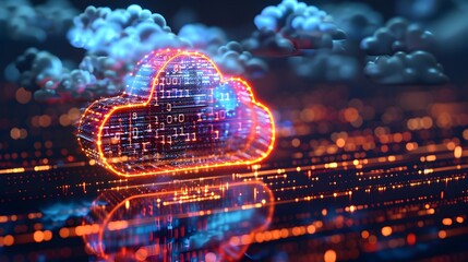 Poster - futuristic cloud shaped binary data storage symbolizing innovative cloud computing