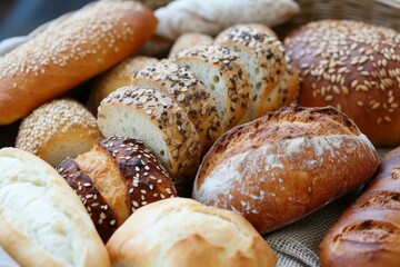 Sticker - Close-up of a variety of fresh breads with different seeds and grains