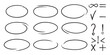 © Ana - Sketchy math and punctuation icons: This set includes a variety of hand-drawn mathematical and punctuation symbols within oval frames, such as the plus, minus, equal, and infinity signs, and more.