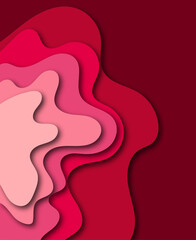 Poster - Paper cut topography relief imitation, pink colors multi layers banner. Abstract water flowing liquid texture art design, origami paper cut layer smooth shape vector illustration. Eps 10