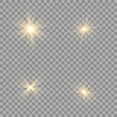 Wall Mural - Shine glowing stars. Golden vector lights and sparks isolated. Vector illustration