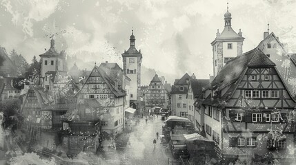 Wall Mural - Contemporary Art Collage with Rothenburg ob der Tauber

