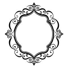 A classic, elegant black and white frame with intricate swirling floral details. Perfect for adding a touch of vintage charm to any design. Generative AI