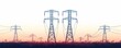© AlexCaelus - High voltage power lines at dawn with a clear sky, showcasing the importance of infrastructure and electrical energy distribution.