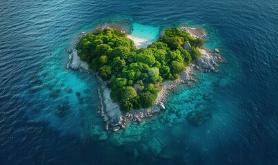 Wall Mural - Aerial view of heart shaped island in ocean