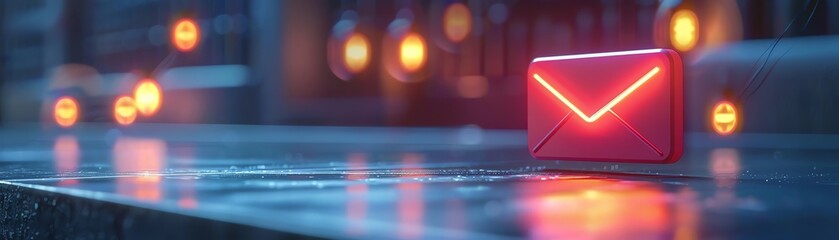 Email Notification envelope icon with a glowing notification badge, set against a clean, minimal background