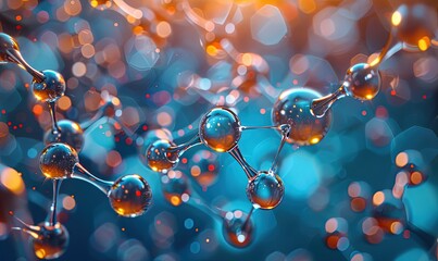 Wall Mural - a molecule on a blue and orange background, resembling a water droplet with a magenta