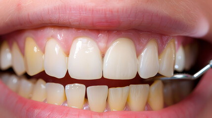 anirmated dental veneers being placed onto a single yellow tinged tooth