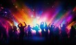 © Александр Михайлюк - Silhouettes of dancing youth in the light of multicolored disco lights. Party, fun, dancing