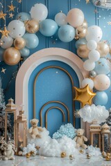 Wall Mural - A blue and white room with a blue archway and a white archway