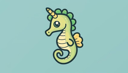 Illustration for a coloring book featuring a cute cartoon seahorse in black and white