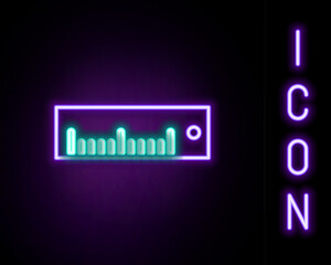Poster - glowing neon line ruler icon isolated on black background. straightedge symbol. colorful outline con