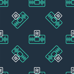 Poster - Line Artificial intelligence AI icon isolated seamless pattern on black background. Machine learning, cloud computing, automated support assistance and networks. Vector