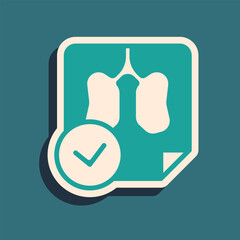 Sticker - Green Lungs x-ray diagnostics icon isolated on green background. Snapshot of the lungs. Long shadow style. Vector