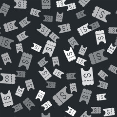 Canvas Print - Grey Lottery ticket icon isolated seamless pattern on black background. Bingo, lotto, cash prizes. Financial success, prosperity, victory, winnings luck. Vector