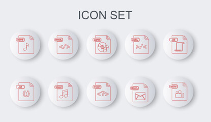 Set line MOV file document, JS, MP3, EML, HTML, WAV and PHP icon. Vector