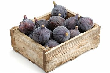 Wall Mural - Figs in a wooden box on a white background. Farm bioproducts.