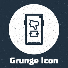 Sticker - Grunge line Spread the word, megaphone on mobile phone icon isolated on grey background. Monochrome vintage drawing. Vector Illustration