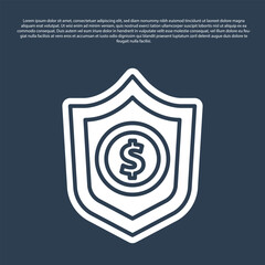 Poster - Blue line Shield with dollar symbol icon isolated on blue background. Security shield protection. Money security concept. Vector.