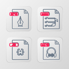 Poster - Set line MP3 file document, JS, M3U and EPS icon. Vector