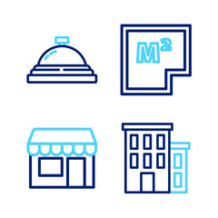 Poster - set line house, market store, plan and hotel service bell icon. vector