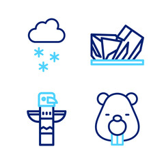 Poster - Set line Beaver animal, Canadian totem pole, Royal Ontario museum and Cloud with snow icon. Vector